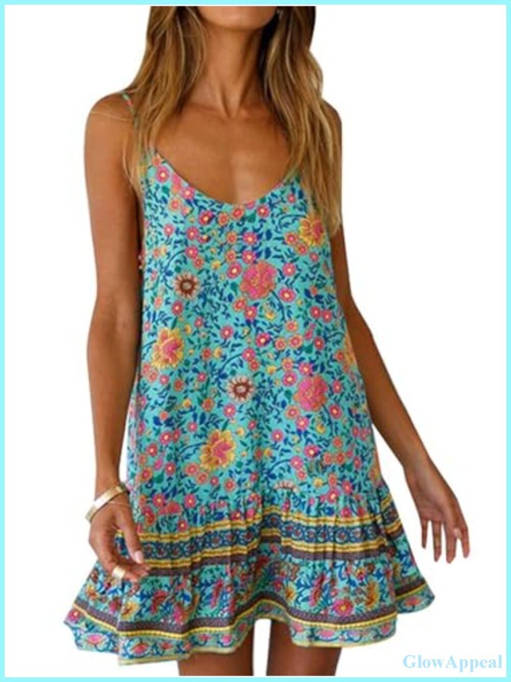Boho Floral Print Sundress Sleeveless Mini Dress with Pockets Adjustable Straps